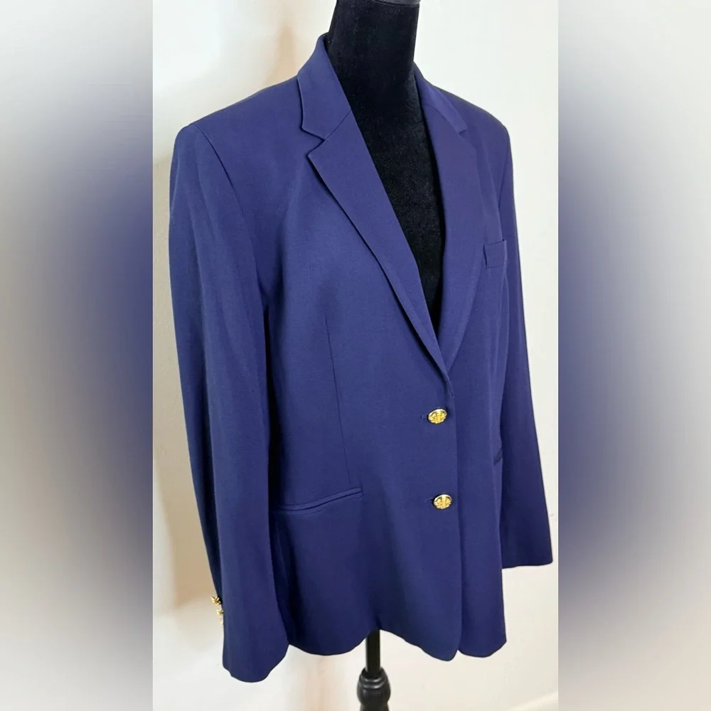 Lauren Ralph Lauren Wool Blend Blazer Preppy Classic lapel collar logo button 12 - Picture 6 of 12